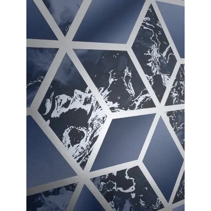 Papel pintado geométrico Muriva Elixir azul/plata dorado cubo (166512)