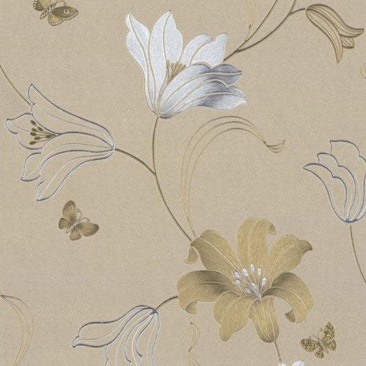 Papel pintado floral dorado Amelia de Muriva (701413)