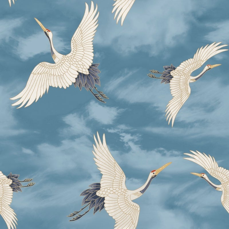 Muriva Cranes Blue Wallpaper (206513)