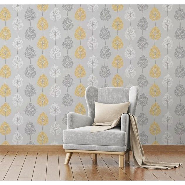 Fine Decor Riva Floral Grey/Yellow Wallpaper (FD41594)