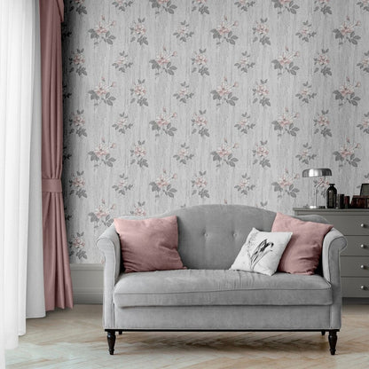 Muriva Oleana Floral Pink/Grey Wallpaper (703072)