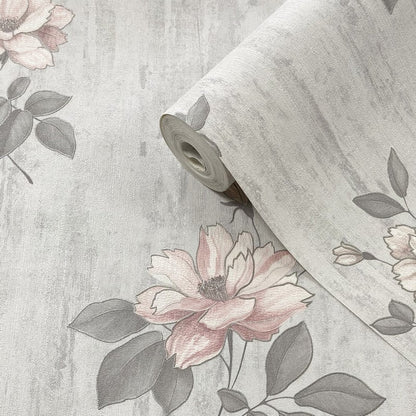 Muriva Oleana Floral Pink/Grey Wallpaper (703072)