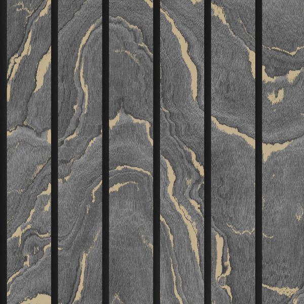 Muriva Woodgrain Panel Charcoal & Gold Wallpaper (193503)