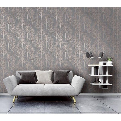 Papel pintado Holden Rhea Zandra Trees gris oscuro/oro rosa (90761)