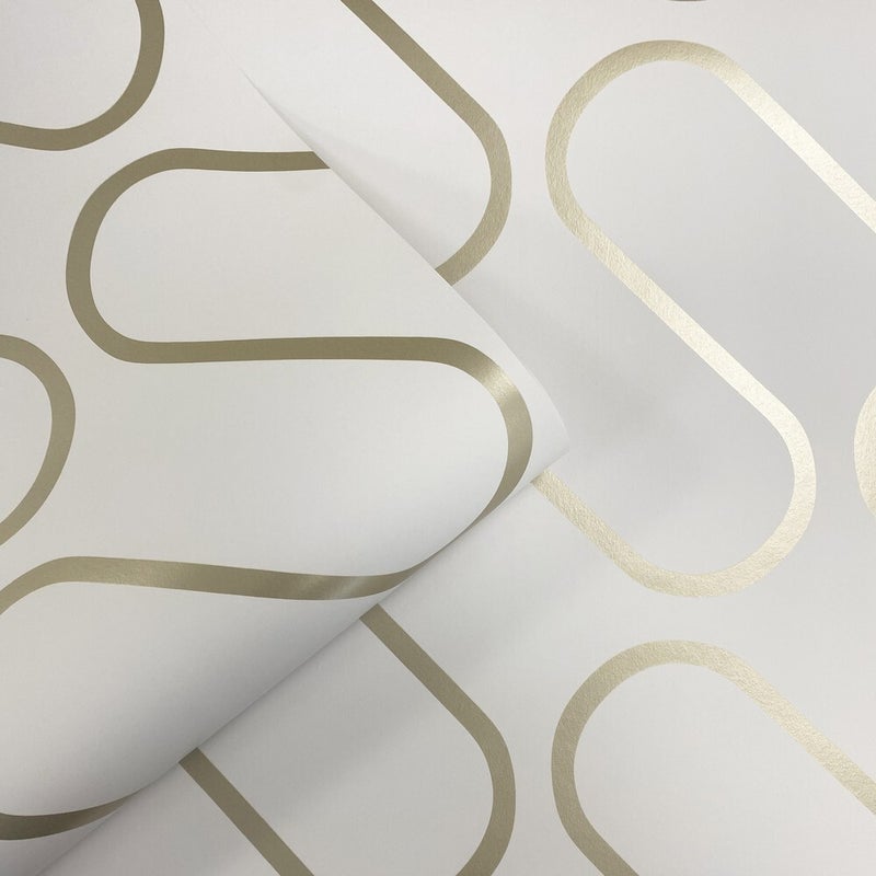 Papier peint Muriva Linear Curve, blanc et or (206504)