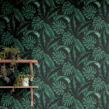 Muriva Skinny Dip Dominica Black & Green Wallpaper (180521)