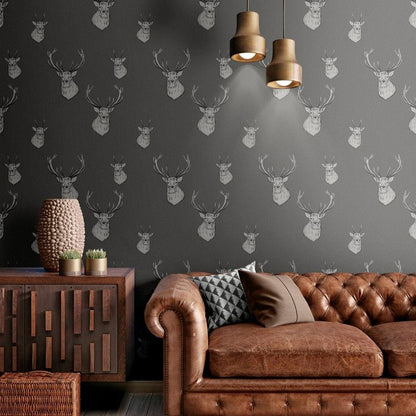 Muriva Catherine Lansfield Stags Grey Wallpaper (165513)