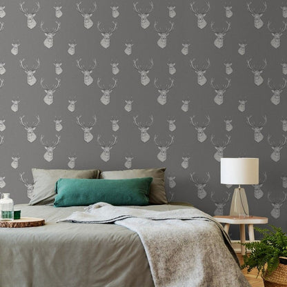 Muriva Catherine Lansfield Stags Grey Wallpaper (165513)