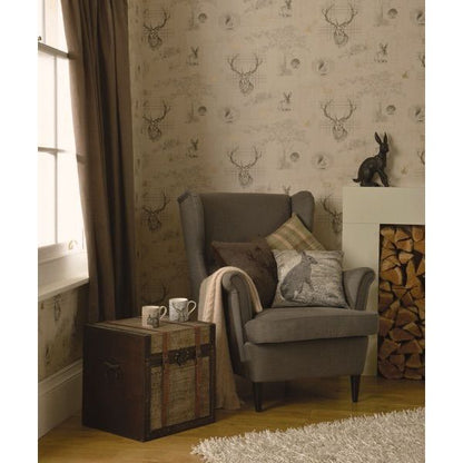 Holden Stags Charcoal/Linen Wallpaper (98012)