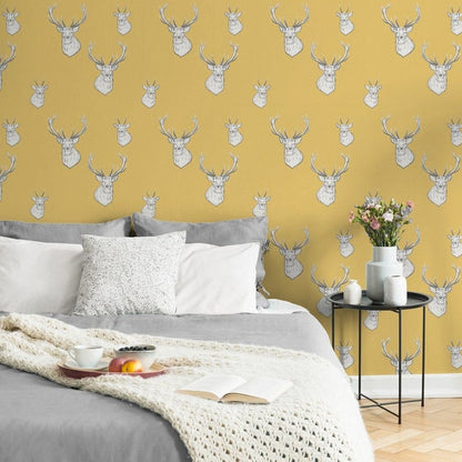 Muriva Catherine Lansfield Stags Ochre Wallpaper (165510)