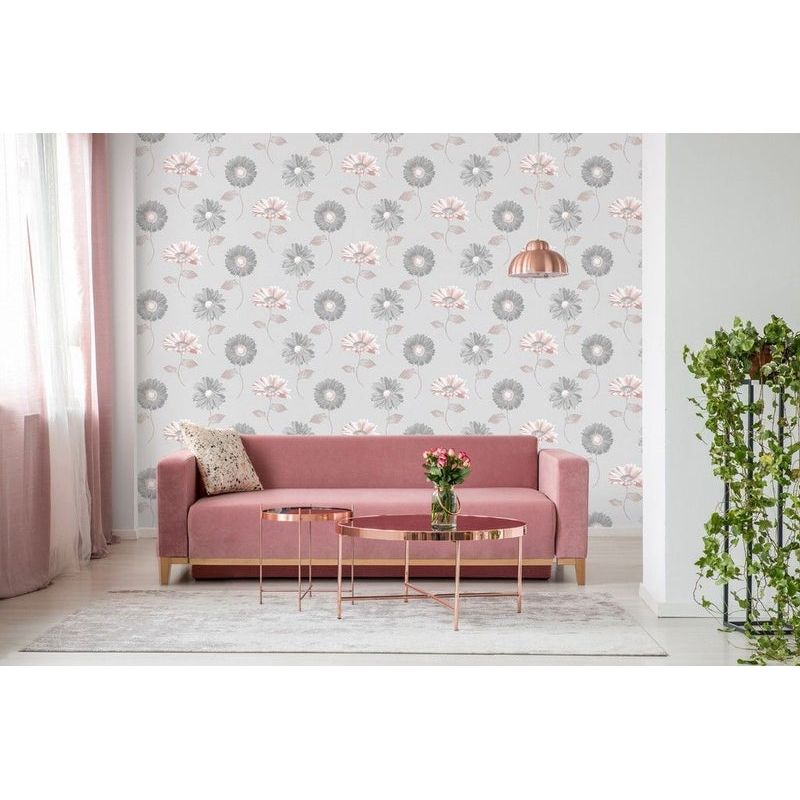 Muriva Daisy Grey/Rose Gold Wallpaper (111507) – Batley DIY