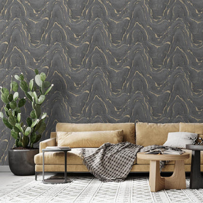 Muriva Woodgrain Chacoal & Gold Wallpaper (199503)