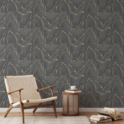 Muriva Woodgrain Chacoal & Gold Wallpaper (199503)