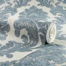 Fine Decor Milano Papier peint damassé bleu denim anthracite (M95586)