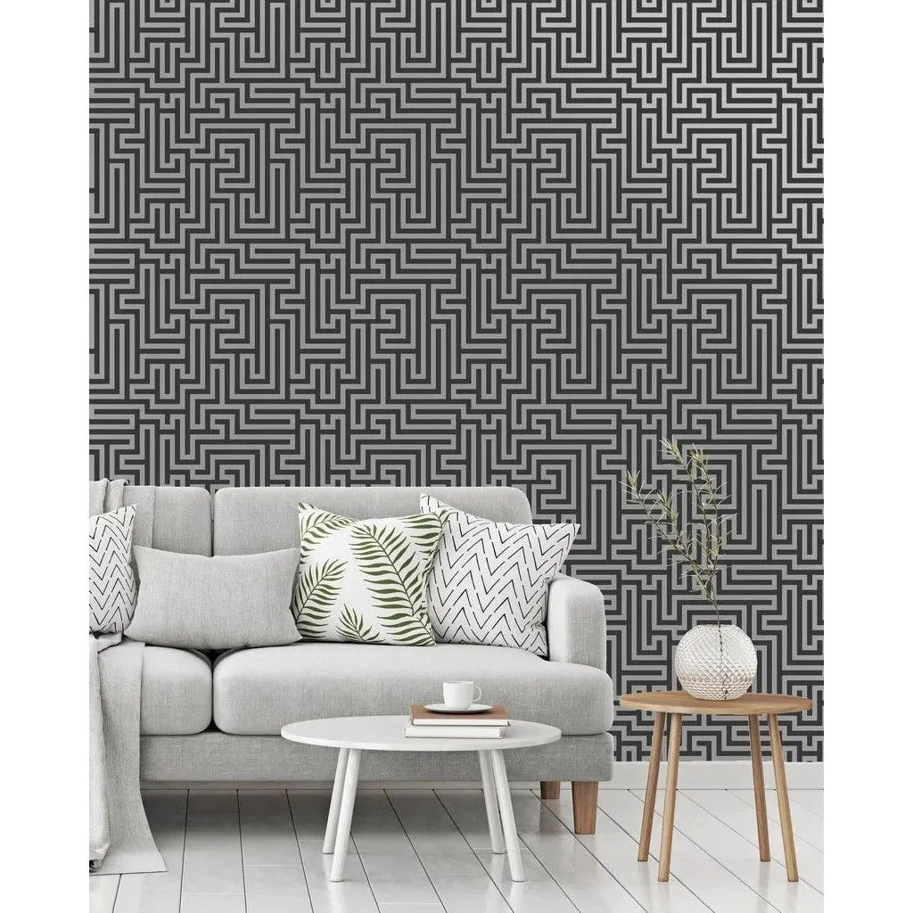 Holden Glistening Maze Black Wallpaper (12912)
