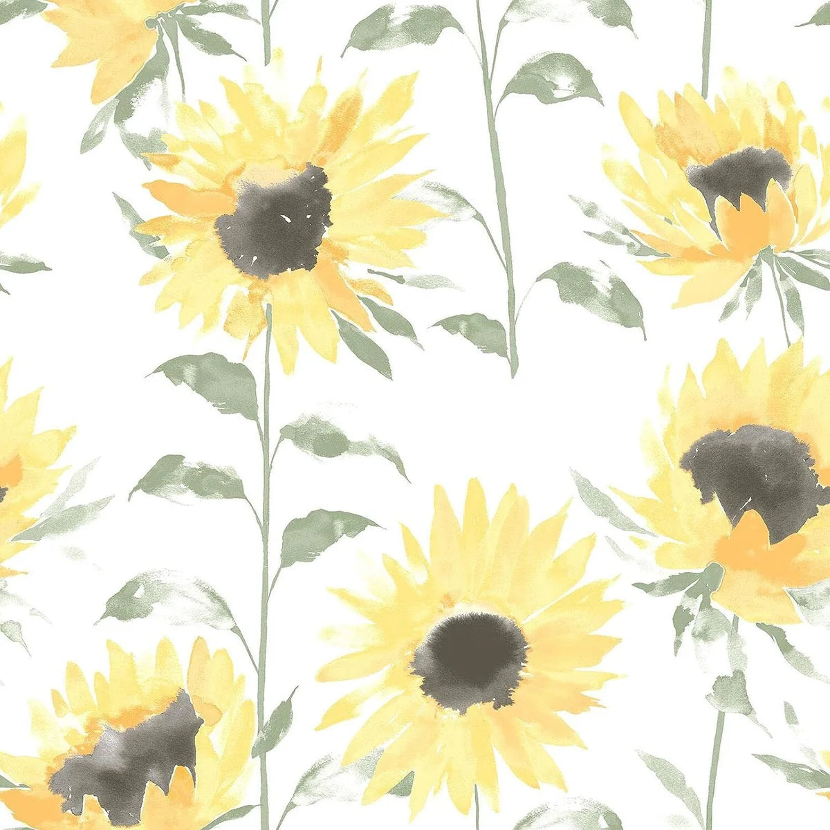 Papel pintado amarillo de girasoles pintados de Muriva (206521)