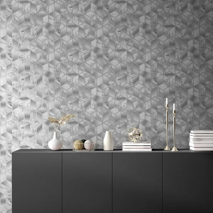 Muriva Elixir Silver Cube Geo Wallpaper (166510)