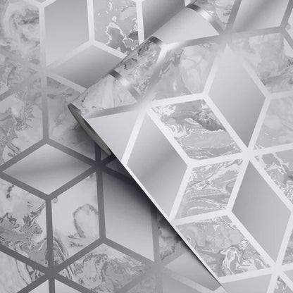 Fondo de pantalla geométrico Muriva Elixir Silver Cube (166510)