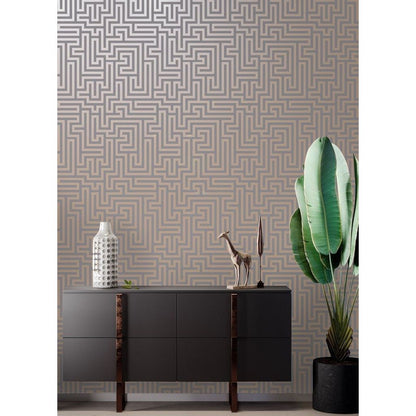 Holden Glistening Maze Rose Gold Wallpaper (12914)