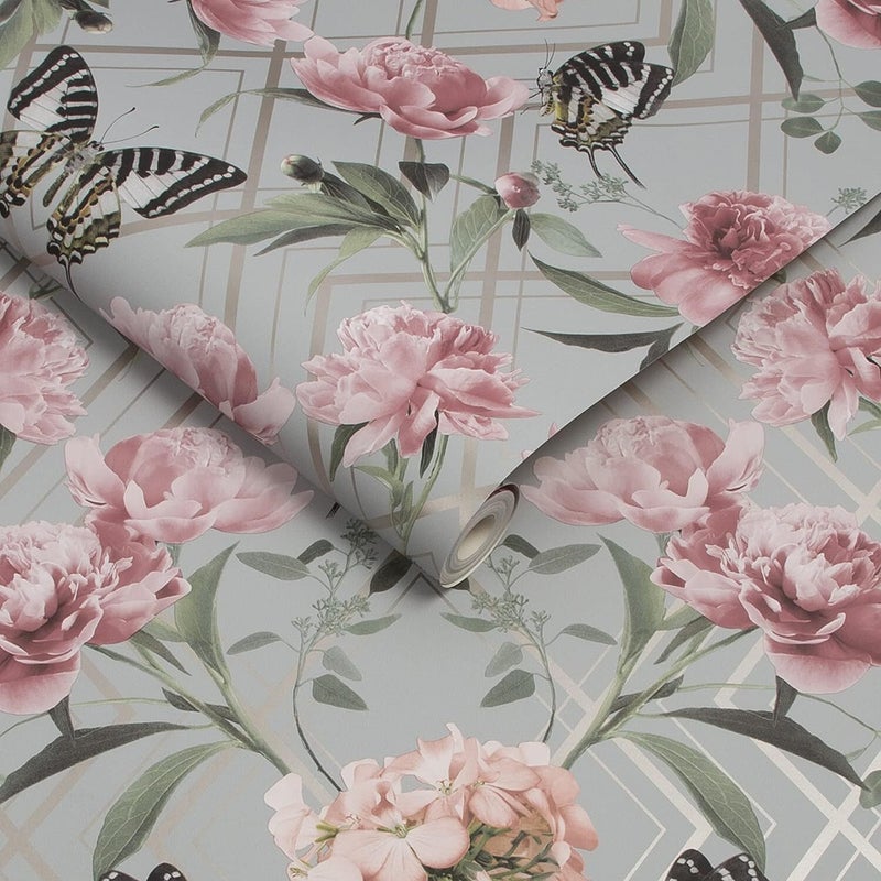 Graham & Brown Botanical Trellis Grey/Pink Wallpaper (112570)
