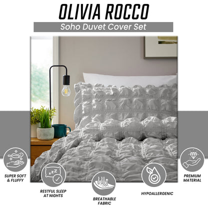 Soho Grey Microfibre Duvet Cover Set with Pillowcases Quilted Super Soft Easy Care Bedding Bed Linen Set by OLIVIA ROCCO