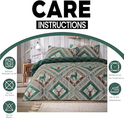 Stag Printed Reversible Polycotton Duvet Cover Set in Single Double King Sizes Skye Collection by OLIVIA ROCCO