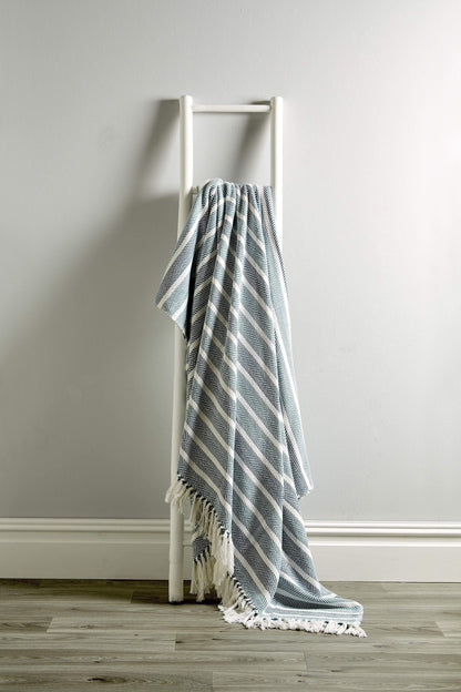 Stripe Handwoven Pure Cotton Throw Blanket with Tassells Eco-Friendly Perfect for Sofa Bed and Home Decor Available in Multiple Sizes and Calming Colours by OLIVIA ROCCO