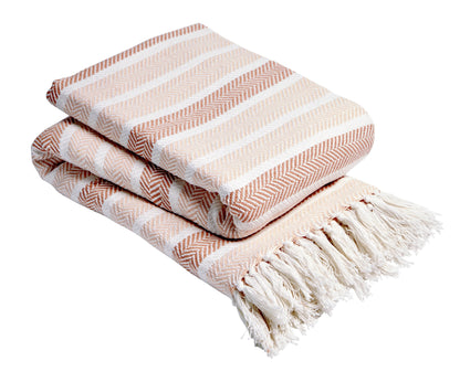 Stripe Handwoven Pure Cotton Throw Blanket with Tassells Eco-Friendly Perfect for Sofa Bed and Home Decor Available in Multiple Sizes and Calming Colours by OLIVIA ROCCO