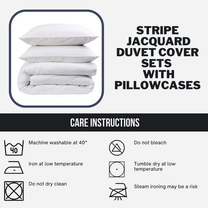 Stripe Jacquard Reversible Cotton Blend Duvet Cover Set with Pillowcases Luxurious Eco-Friendly Bedding for Master and Guest Bedrooms Multiple Sizes and Colours by OLIVIA ROCCO