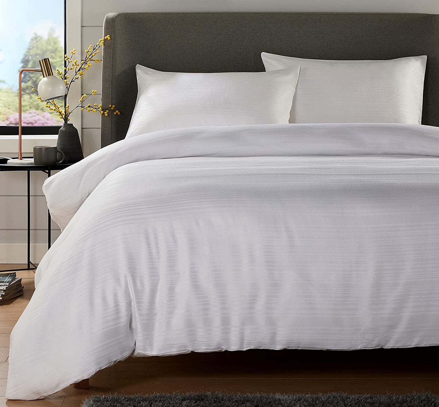 Stripe Jacquard Reversible Cotton Blend Duvet Cover Set with Pillowcases Luxurious Eco-Friendly Bedding for Master and Guest Bedrooms Multiple Sizes and Colours by OLIVIA ROCCO