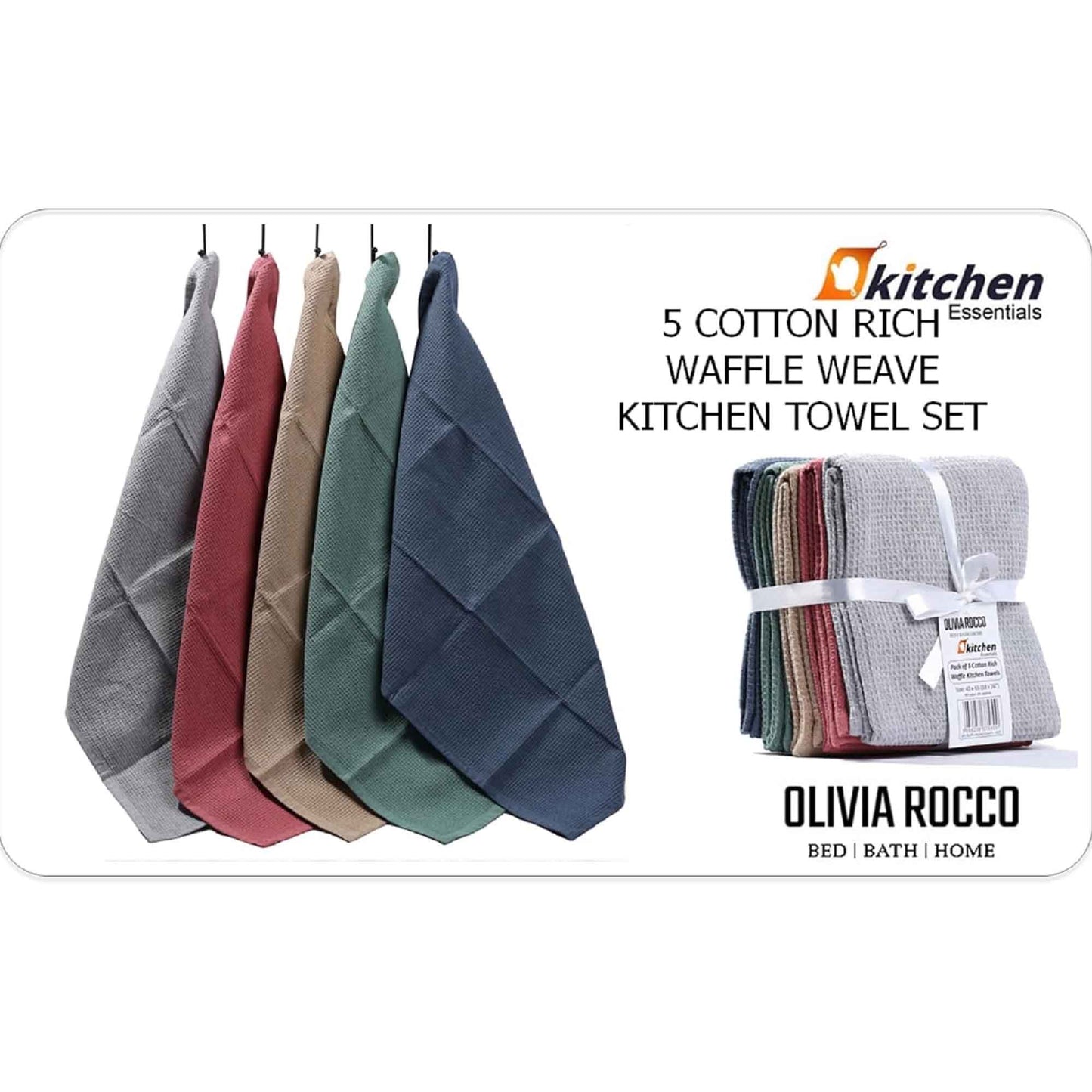 20 Pack Tea Towel Waffle Kitchen Tea Towels Cotton Absorbent Long Lasting Catering Bar Dish Towel, Assorted by OLIVIA ROCCO