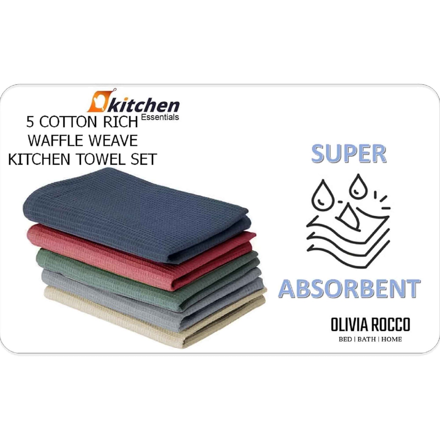 20 Pack Tea Towel Waffle Kitchen Tea Towels Cotton Absorbent Long Lasting Catering Bar Dish Towel, Assorted by OLIVIA ROCCO