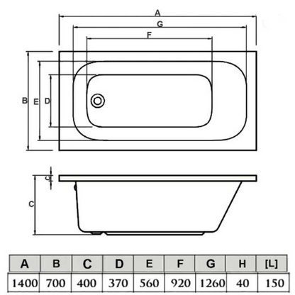 G4K 1400 x 700 Contract Bath with Leg Sets