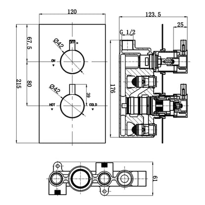 Pure concealed thermostatic shower valve+diverter