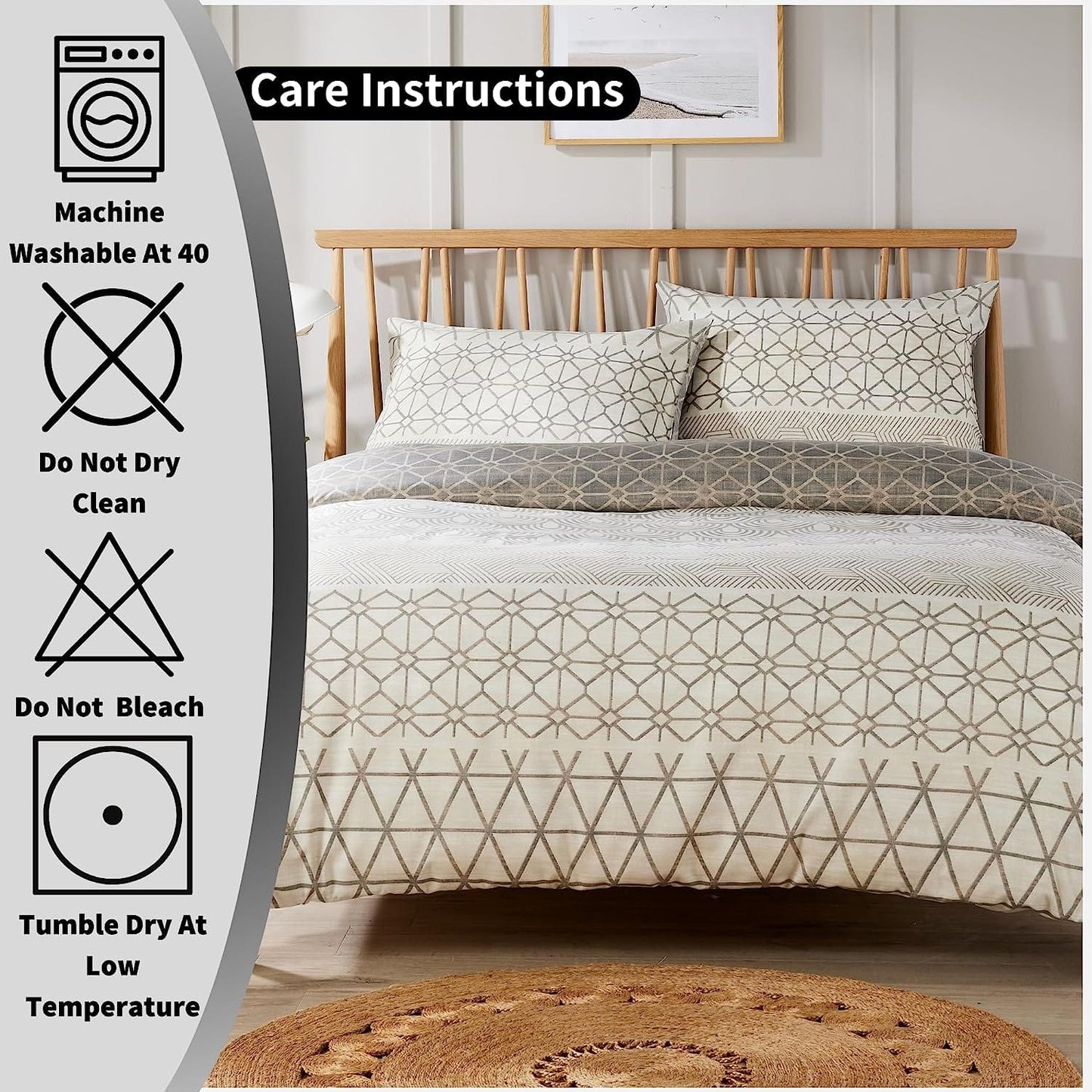 Versailles Natural Floral Reversible Quilted Duvet Cover Set with Button Closure in Single Double King Sizes by OLIVIA ROCCO