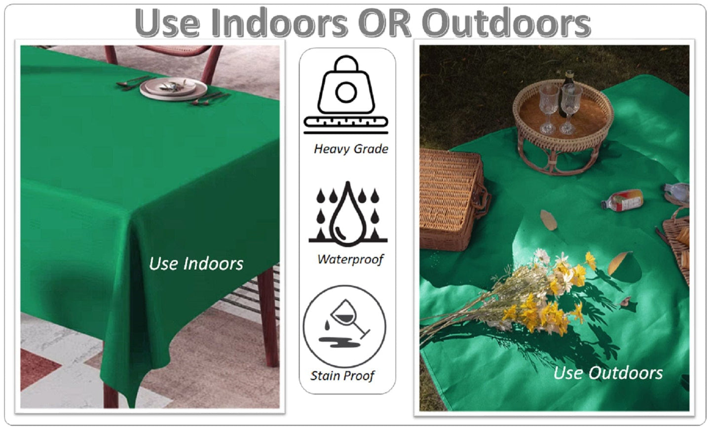 Waterproof Stain Resistant Rectangular Polyester Tablecloth Picnic Mat 145x200cm for Kitchen Dining Indoor Outdoor by OLIVIA ROCCO