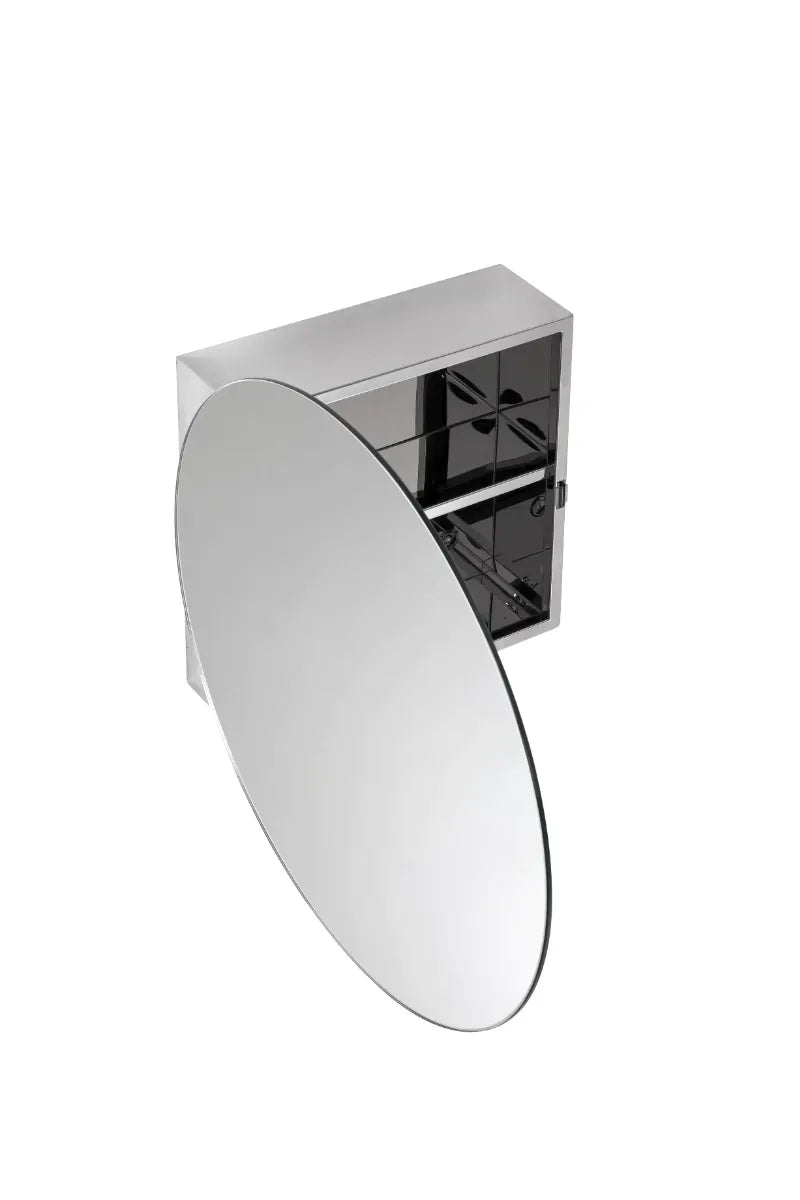 Anton Severn Stainless Steel Circular Mirror Cabinet