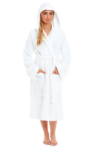 Women's Bamboo Cotton Hooded Towelling Robe Luxurious Ultra Absorbent Bath Spa Loungewear in Multiple Sizes and Colours by Daisy Dreamer