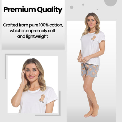 Women's Cockapoo Pyjama Set T-Shirt & Shorts PJs Soft Cotton Loungewear Summer Holiday Sleepwear by Daisy Dreamer