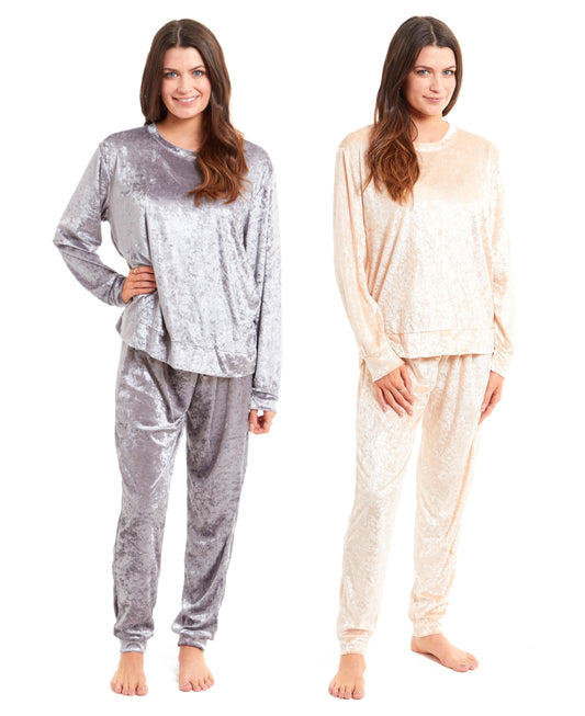 Women's Crushed Velvet Pyjama Set Soft Comfortable Loungewear Top and Pants Perfect Luxurious Nightwear Gift in Multiple Sizes and Elegant Colours by Daisy Dreamer