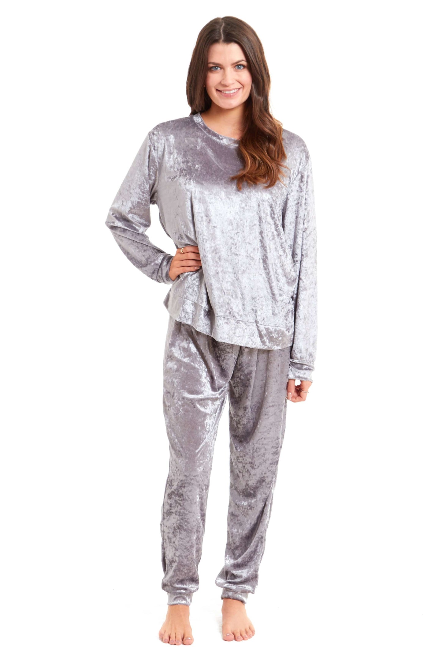 Women's Crushed Velvet Pyjama Set Soft Comfortable Loungewear Top and Pants Perfect Luxurious Nightwear Gift in Multiple Sizes and Elegant Colours by Daisy Dreamer