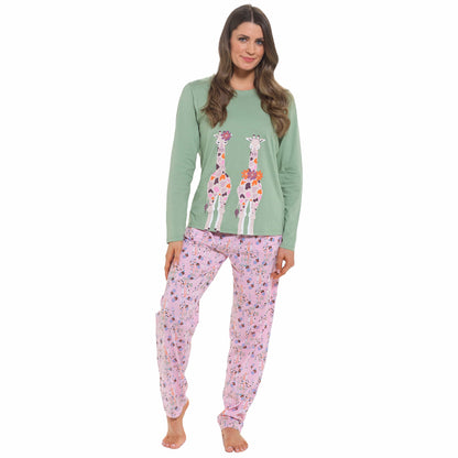 Women's Giraffe Cotton Jersey Long Sleeve Pyjama Set Comfortable PJs Soft Loungewear Summer Holiday Sleepwear by Daisy Dreamer