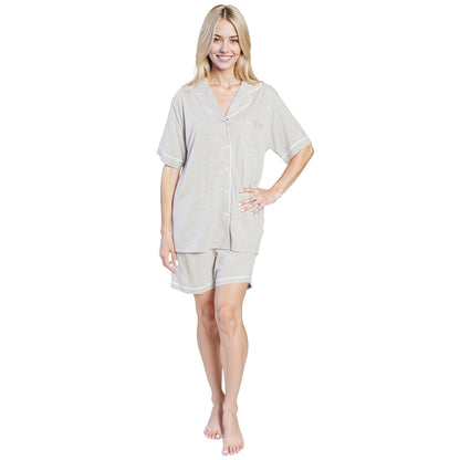 Women's Grey Short Pyjama Set Super Soft Sleepwear Nightwear Button Up Top and Shorts with Pockets PJs by Daisy Dreamer