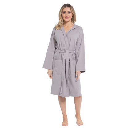 Women's Hooded Waffle Cotton Bathrobe Grey Super Absorbent Spa Dressing Gown for Home Lounge & Travel by Daisy Dreamer