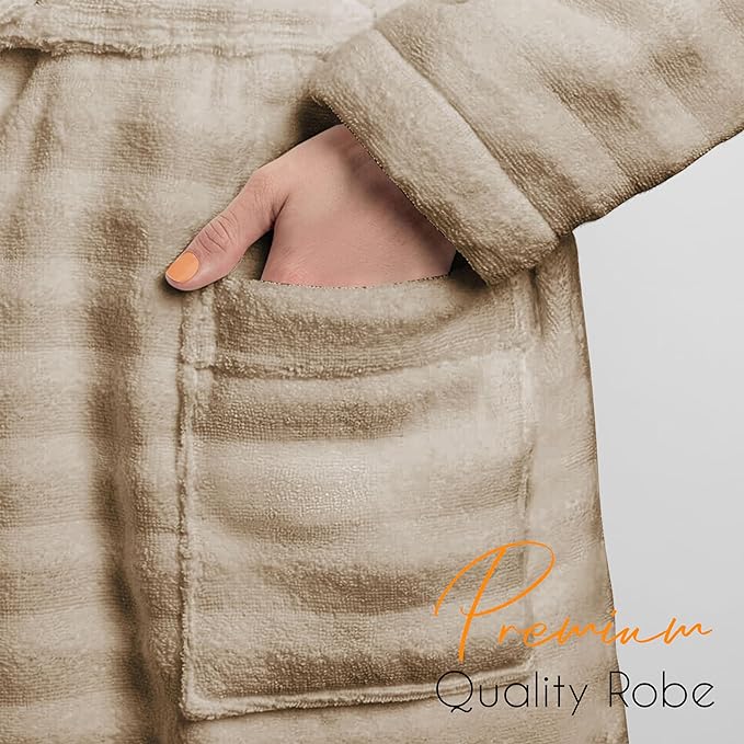 Women's Hydro Ribbed Ultra Soft 100% Cotton Hooded Bath Robes with Pockets and Belt Luxury Terry Towelling Loungewear Sleepwear in White and Grey by OLIVIA ROCCO