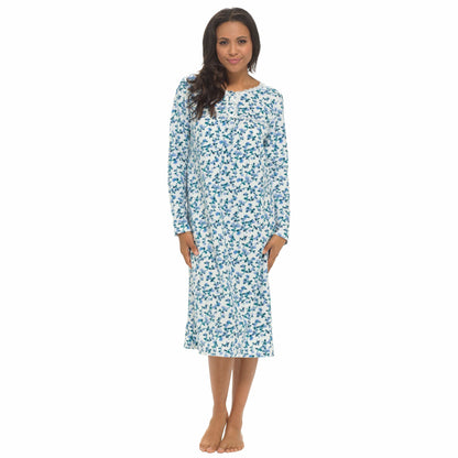 Women's Long Sleeve Fleece Nightdress Soft Warm Floral Print Sleepwear Cozy Winter Nightie Loungewear Available in Multiple Sizes By Daisy Dreamer