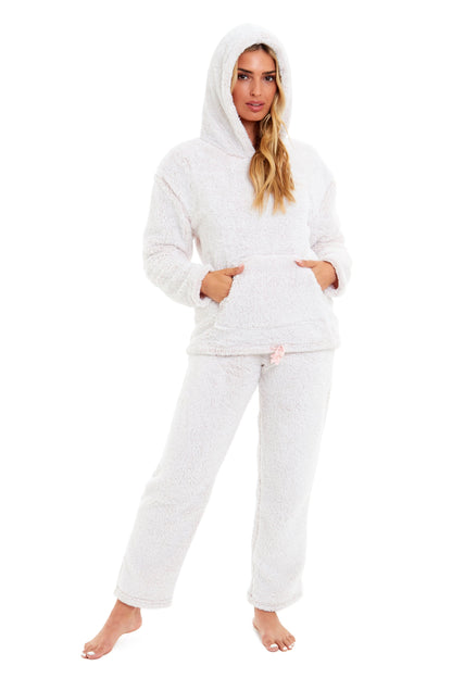 Women's Pink Plush Fleece Hooded Pyjama Set Ultimate Comfort Warmth Ladies Flannel Teddy Nightwear Loungewear Sizes 8-22 Ideal Gift by Daisy Dreamer