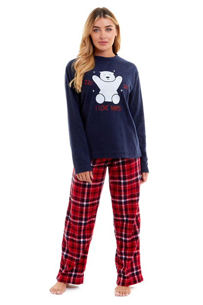 Women's Polar Bear Fleece Pyjama Set Soft Warm Winter Sleepwear Festive Christmas Gift Nightwear by Daisy Dreamer