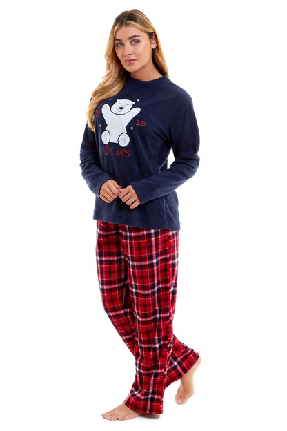 Women's Polar Bear Fleece Pyjama Set Soft Warm Winter Sleepwear Festive Christmas Gift Nightwear by Daisy Dreamer