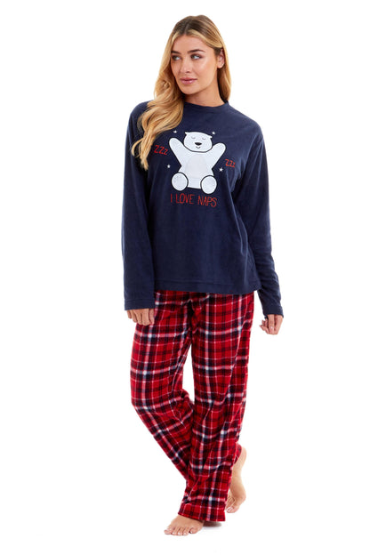 Women's Polar Bear Fleece Pyjama Set Soft Warm Winter Sleepwear Festive Christmas Gift Nightwear by Daisy Dreamer
